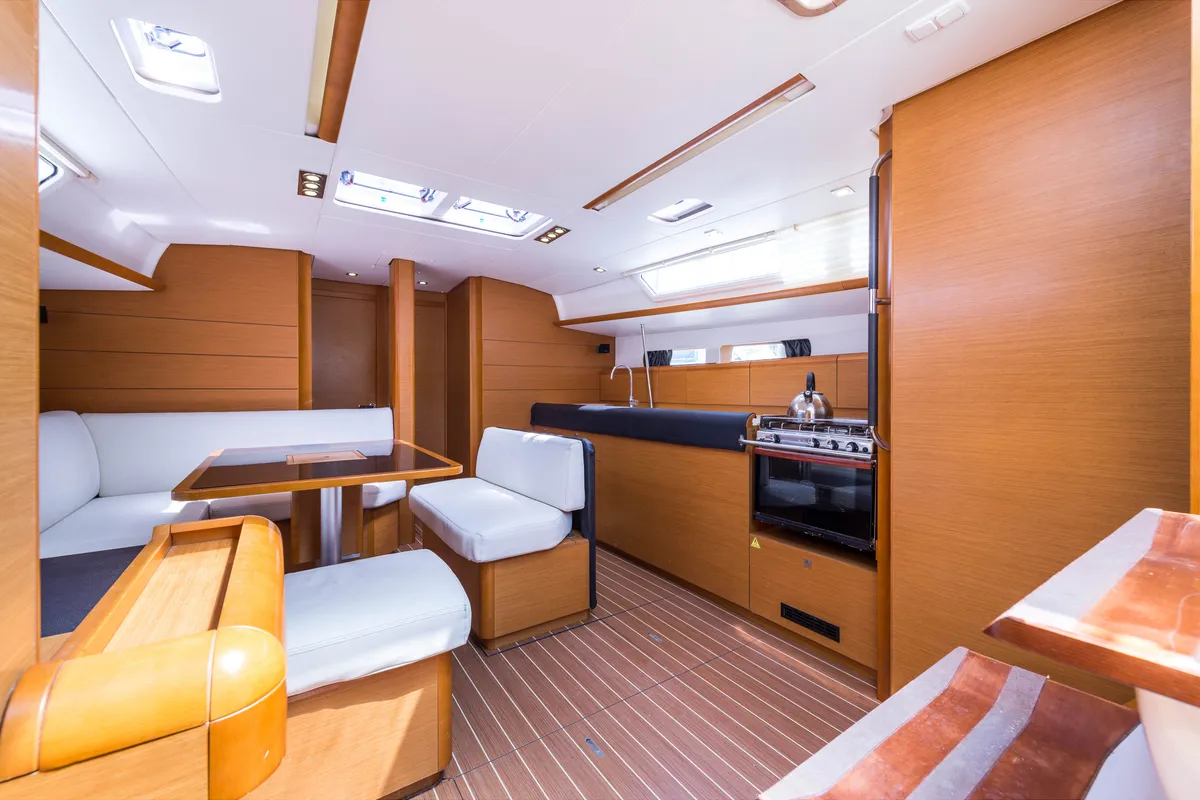 Galley of Vega, a Jeanneau Sun Odyssey 469 sailboat at Municipal Unit of Nea Peramos, Greece