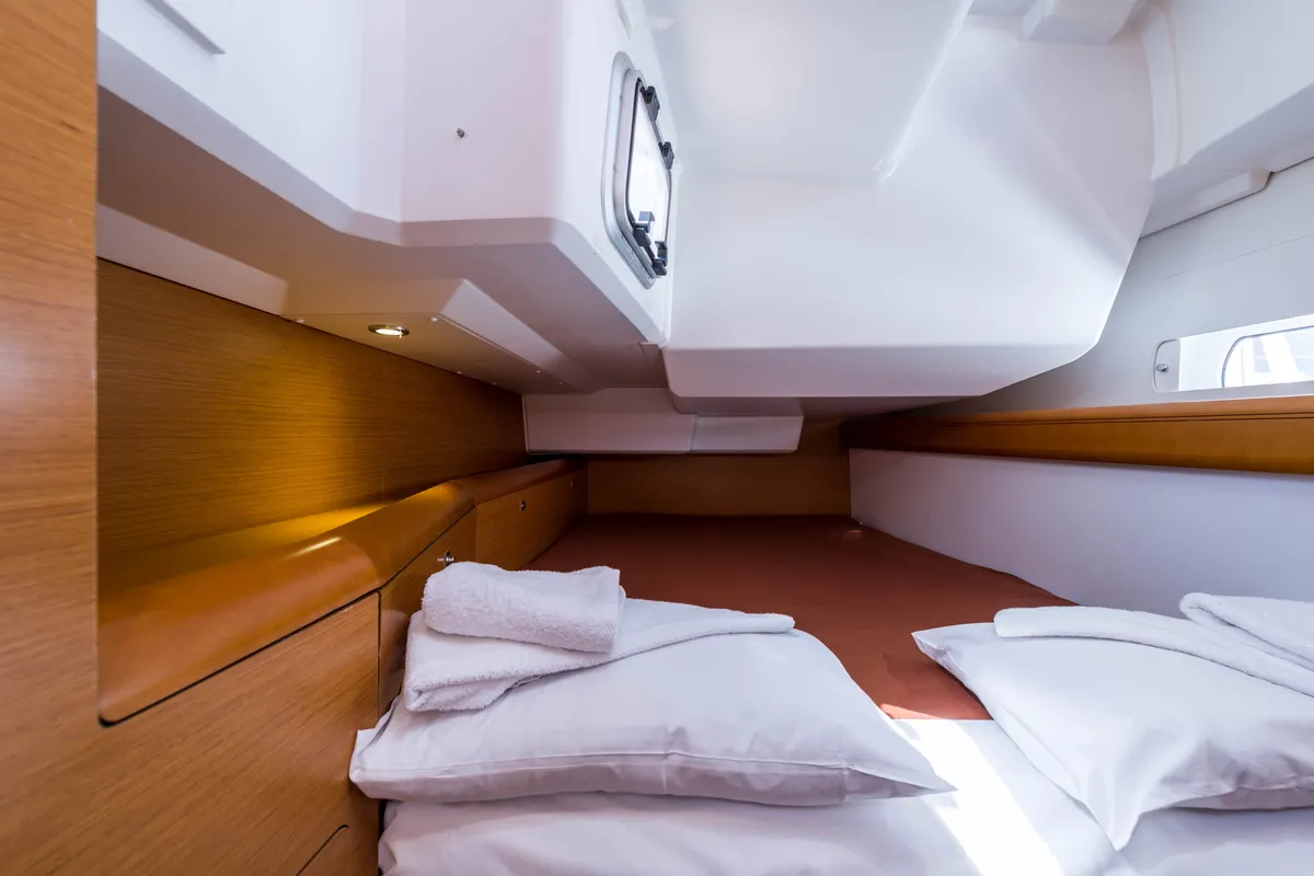 Cabin on Vega, a Jeanneau Sun Odyssey 469 sailboat at Municipal Unit of Nea Peramos, Greece