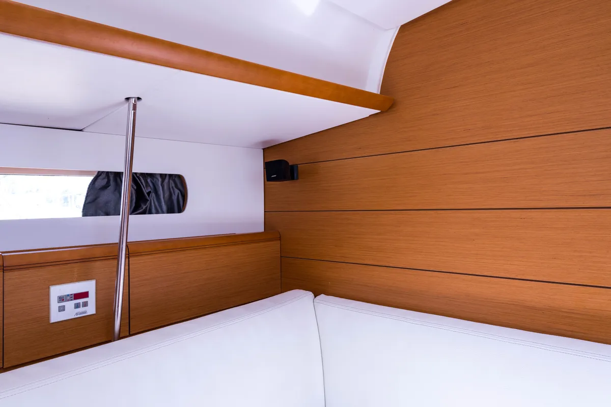 Salon of Vega, a Jeanneau Sun Odyssey 469 sailboat at Municipal Unit of Nea Peramos, Greece