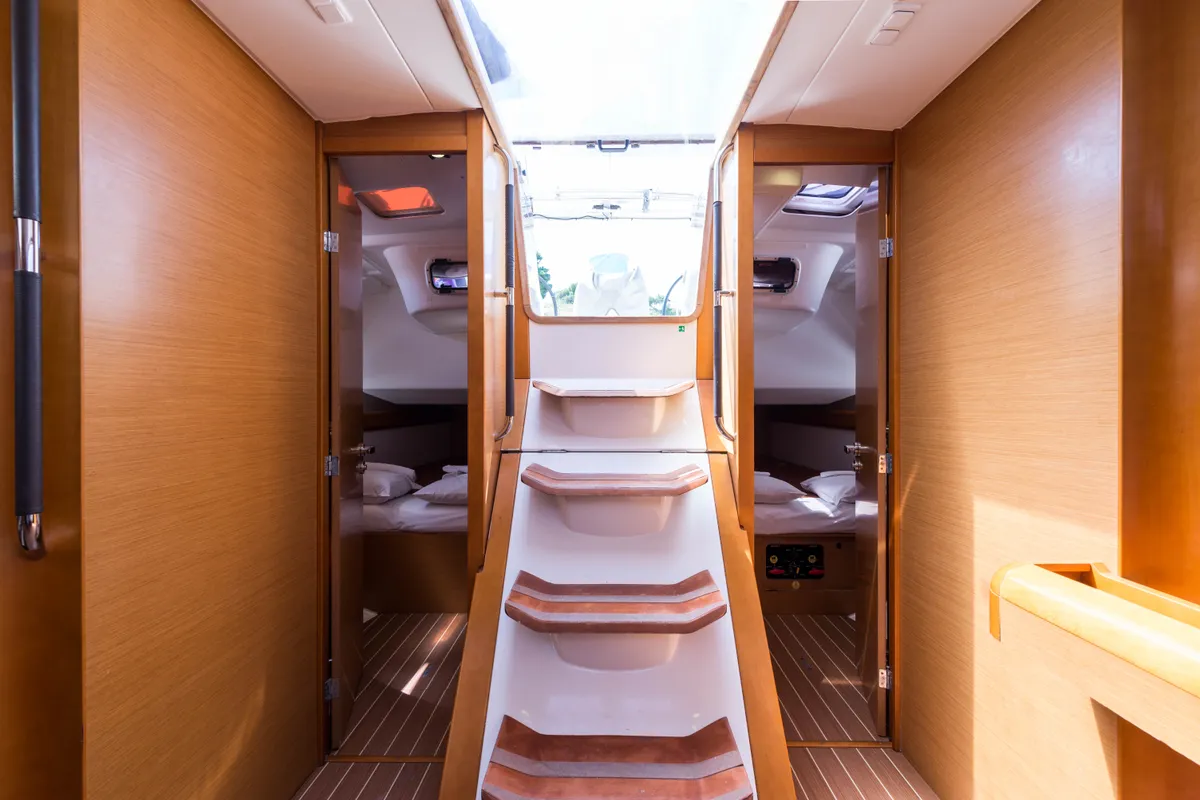 Salon of Vega, a Jeanneau Sun Odyssey 469 sailboat at Municipal Unit of Nea Peramos, Greece