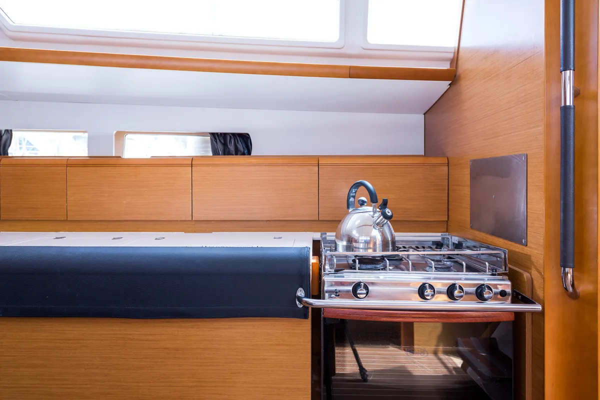 Galley of Vega, a Jeanneau Sun Odyssey 469 sailboat at Municipal Unit of Nea Peramos, Greece