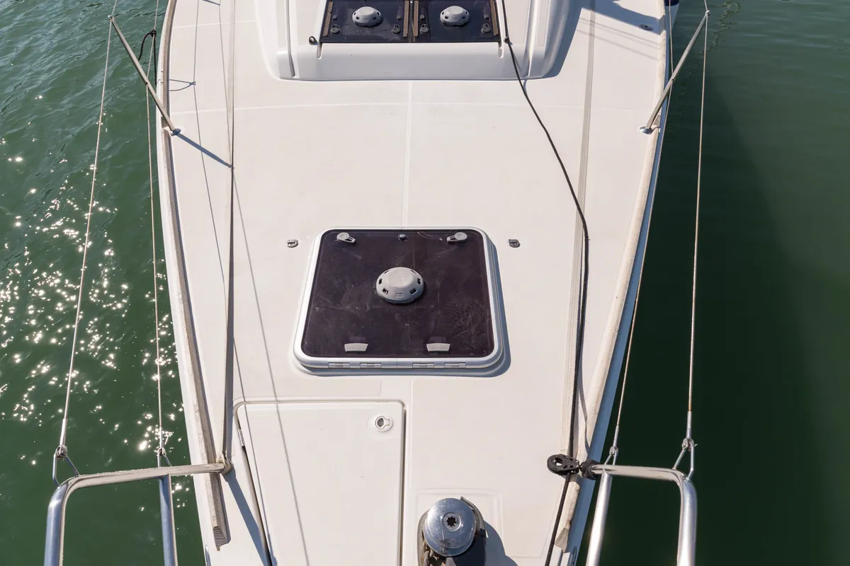 Deck of Vega, a Jeanneau Sun Odyssey 469 sailboat at Municipal Unit of Nea Peramos, Greece
