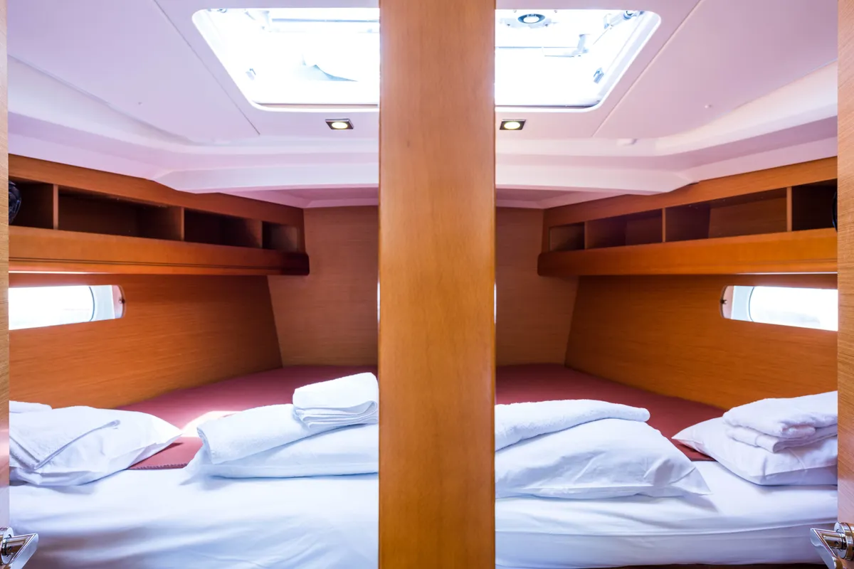 Cabin on Vega, a Jeanneau Sun Odyssey 469 sailboat at Municipal Unit of Nea Peramos, Greece