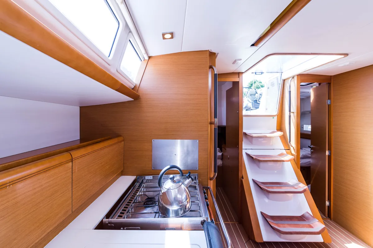 Galley of Vega, a Jeanneau Sun Odyssey 469 sailboat at Municipal Unit of Nea Peramos, Greece