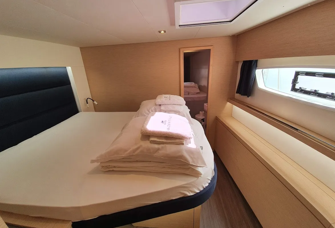 Cabin on Aquarius, a Fountaine Pajot Saona 47 Quintet catamaran at Grad Biograd na Moru, Croatia