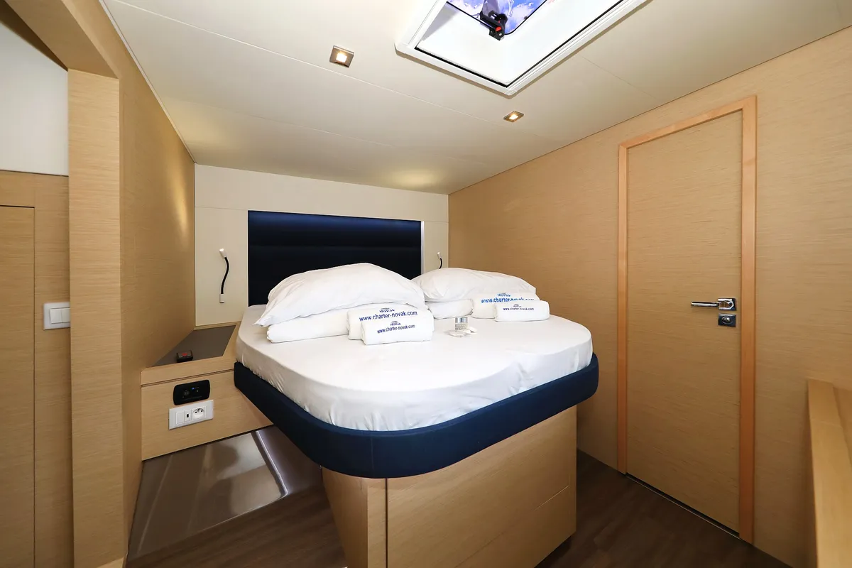 Cabin on Aquarius, a Fountaine Pajot Saona 47 Quintet catamaran at Grad Biograd na Moru, Croatia