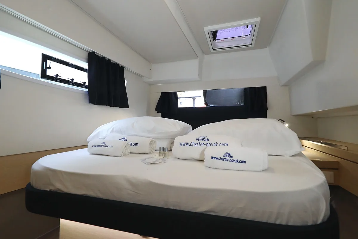 Cabin on Aquarius, a Fountaine Pajot Saona 47 Quintet catamaran at Grad Biograd na Moru, Croatia