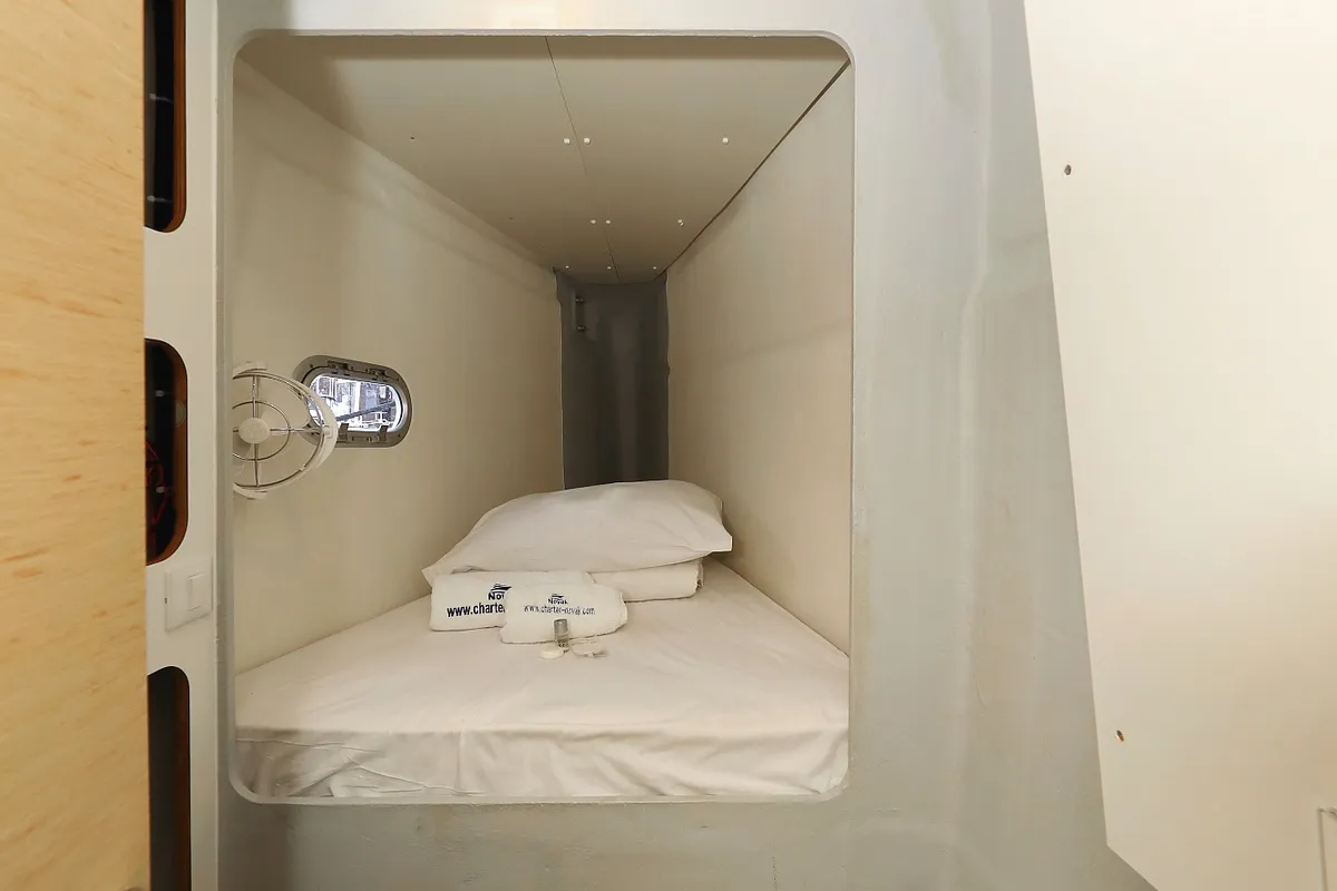 Cabin on Aquarius, a Fountaine Pajot Saona 47 Quintet catamaran at Grad Biograd na Moru, Croatia