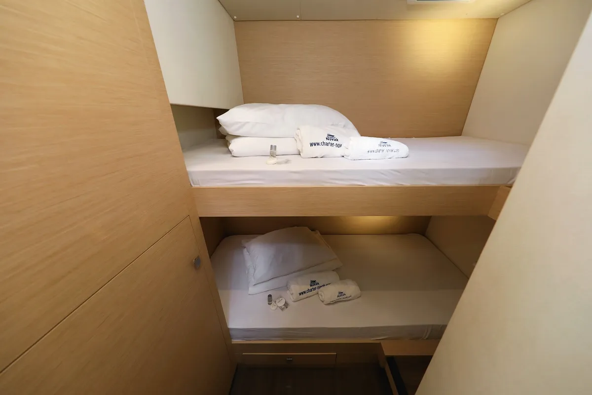 Cabin on Aquarius, a Fountaine Pajot Saona 47 Quintet catamaran at Grad Biograd na Moru, Croatia