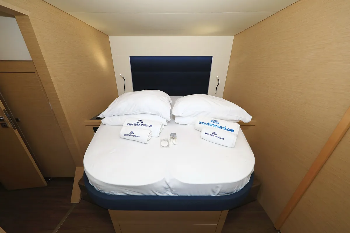 Cabin on Aquarius, a Fountaine Pajot Saona 47 Quintet catamaran at Grad Biograd na Moru, Croatia