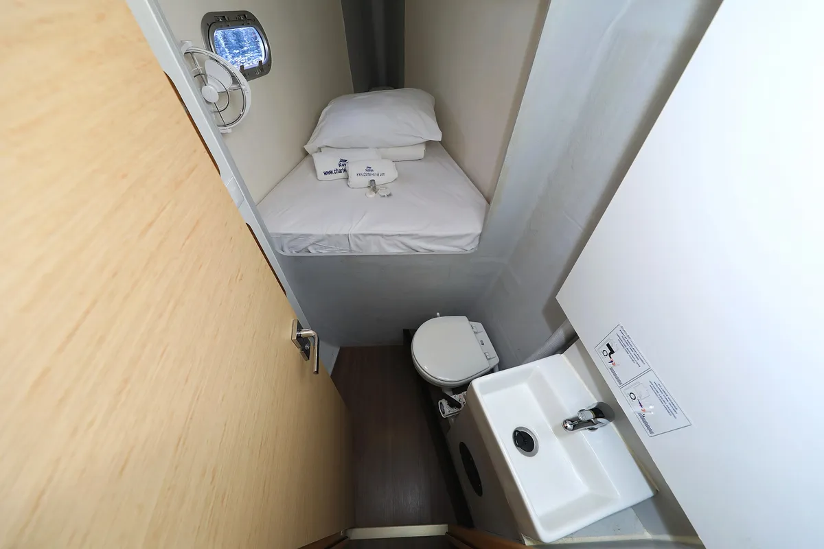 Cabin on Aquarius, a Fountaine Pajot Saona 47 Quintet catamaran at Grad Biograd na Moru, Croatia