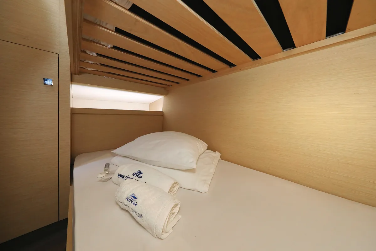 Cabin on Aquarius, a Fountaine Pajot Saona 47 Quintet catamaran at Grad Biograd na Moru, Croatia