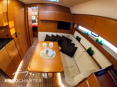 Salon of Falcon, a Bavaria 450 Sport HT motor yacht at Punat, Croatia