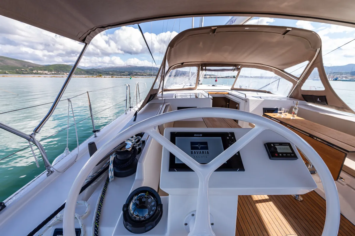 Cockpit of Barbagiannis, a Bavaria C45 sailboat at Municipal Unit of Lefkada, Greece