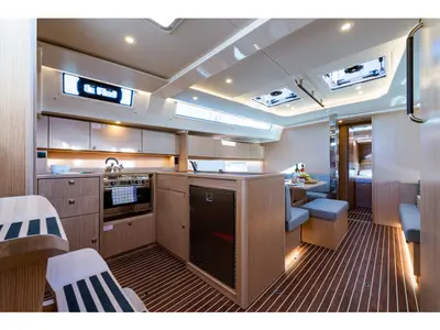 Galley of Barbagiannis, a Bavaria C45 sailboat at Municipal Unit of Lefkada, Greece