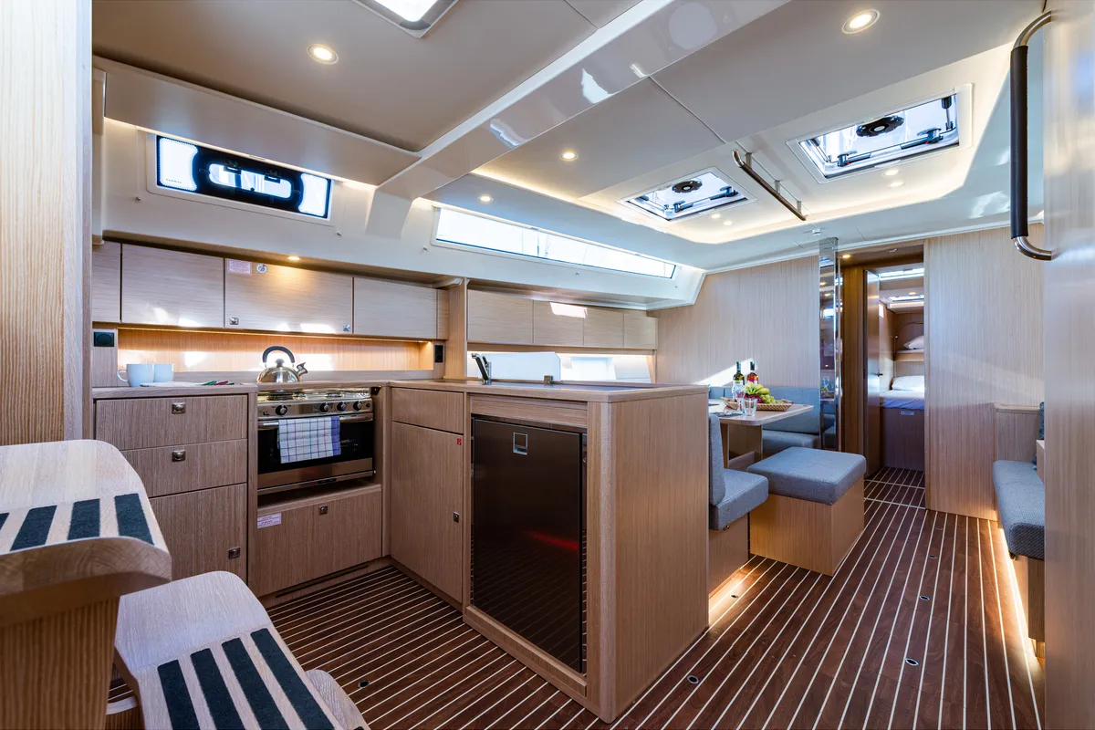 Galley of Barbagiannis, a Bavaria C45 sailboat at Municipal Unit of Lefkada, Greece
