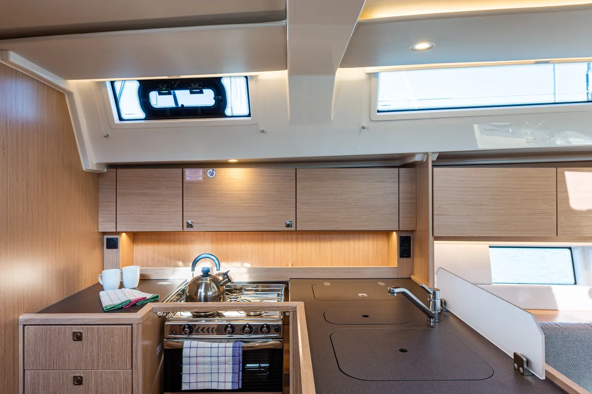Galley of Barbagiannis, a Bavaria C45 sailboat at Municipal Unit of Lefkada, Greece