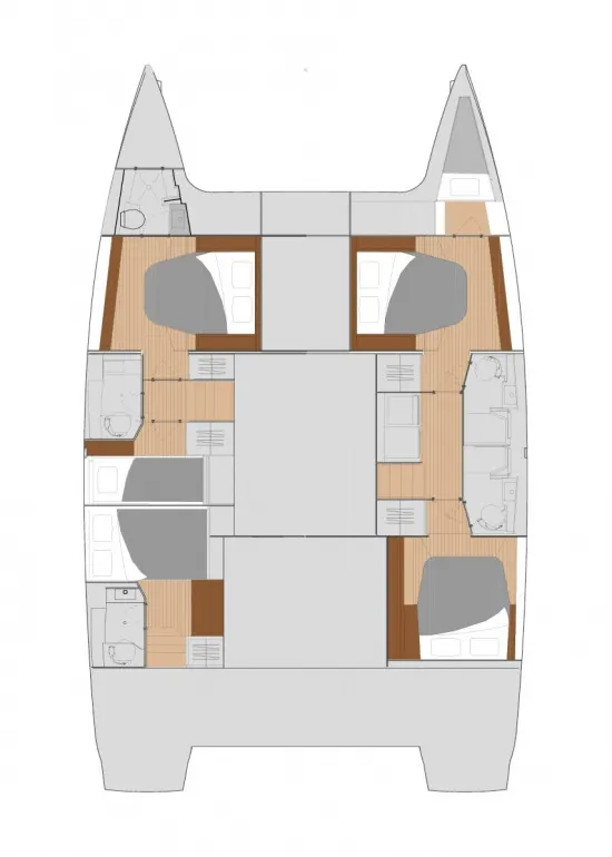 Floor plan of Barefoot Oasis, a Fountaine Pajot Saona 47 Quintet catamaran at Road Town, British Virgin Islands