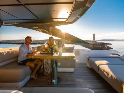 Deck of Kimani, a Bluegame BG74 motor yacht at Punat, Croatia