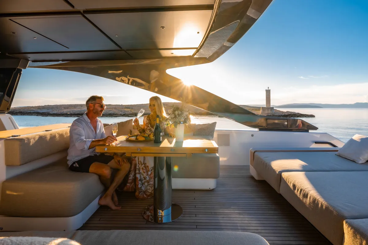 Deck of Kimani, a Bluegame BG74 motor yacht at Punat, Croatia