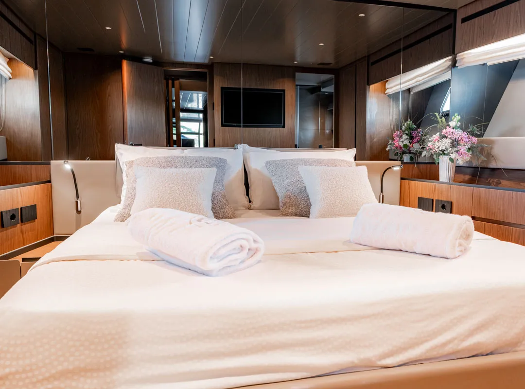 Cabin on Kimani, a Bluegame BG74 motor yacht at Punat, Croatia
