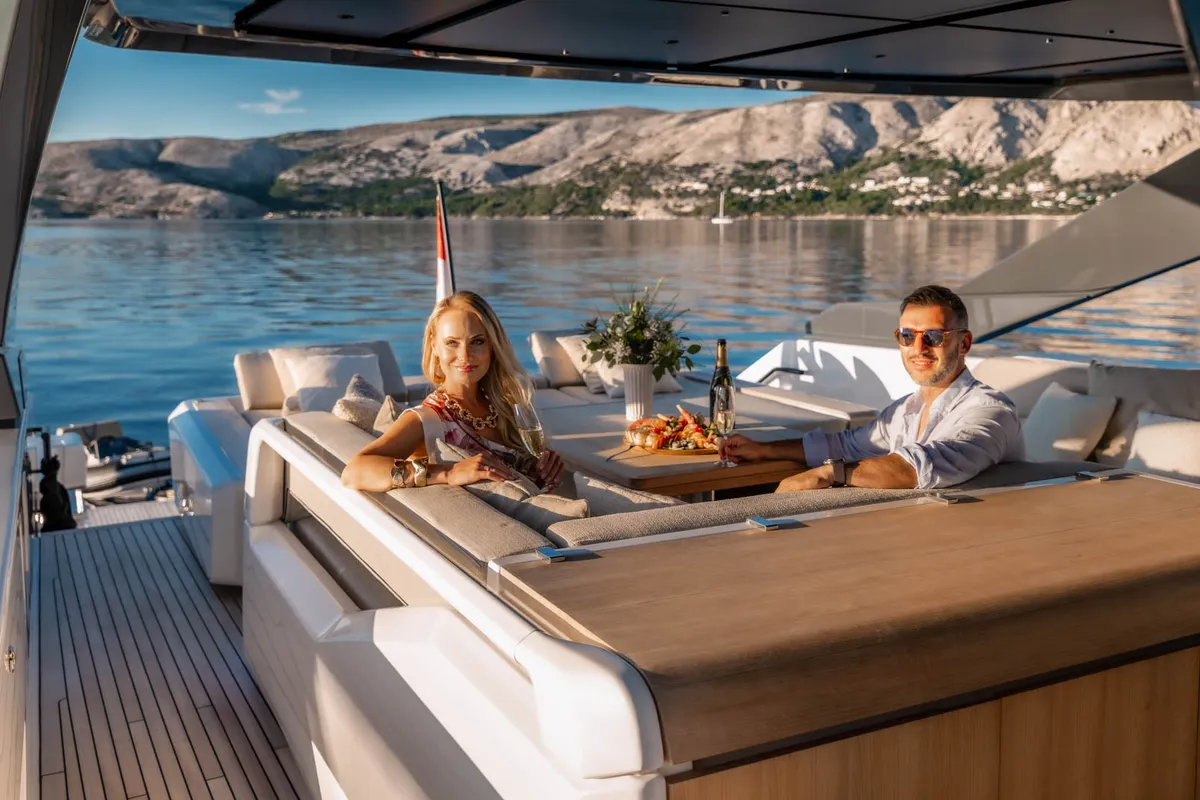 Deck of Kimani, a Bluegame BG74 motor yacht at Punat, Croatia