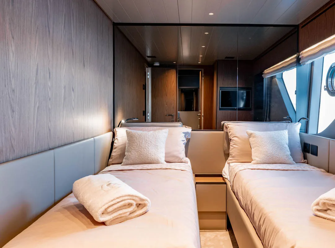 Cabin on Kimani, a Bluegame BG74 motor yacht at Punat, Croatia