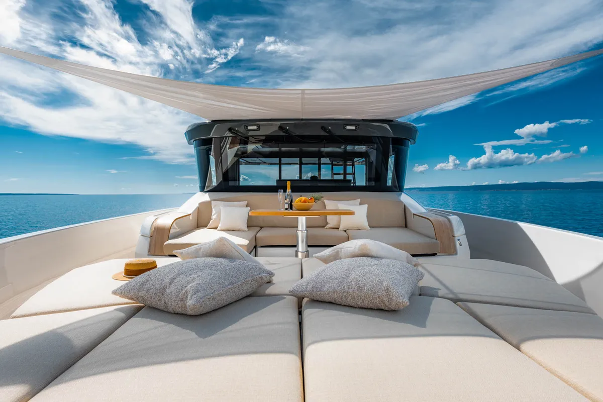 Deck of Kimani, a Bluegame BG74 motor yacht at Punat, Croatia