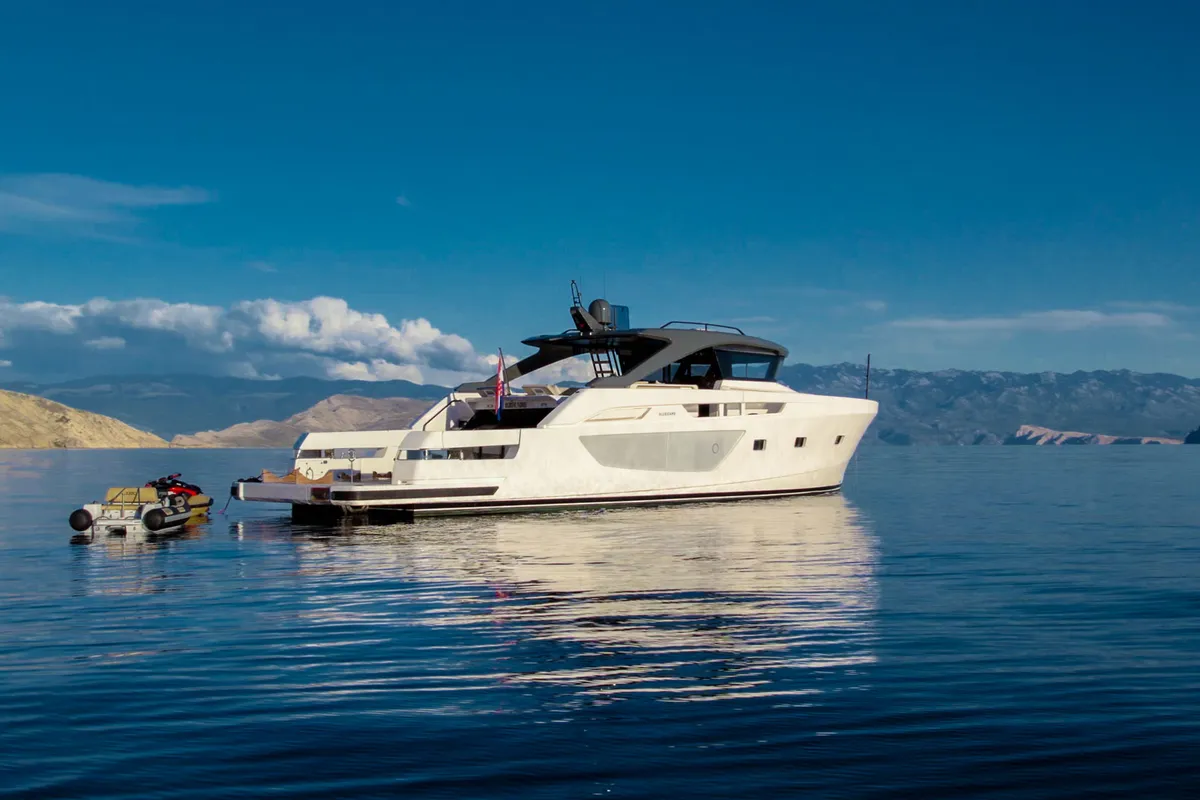 Exterior view of Kimani, a Bluegame BG74 motor yacht at Punat, Croatia