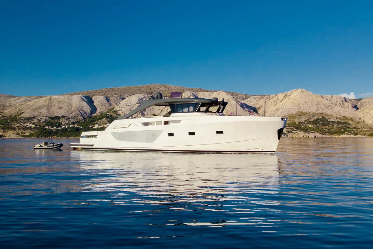 Exterior view of Kimani, a Bluegame BG74 motor yacht at Punat, Croatia