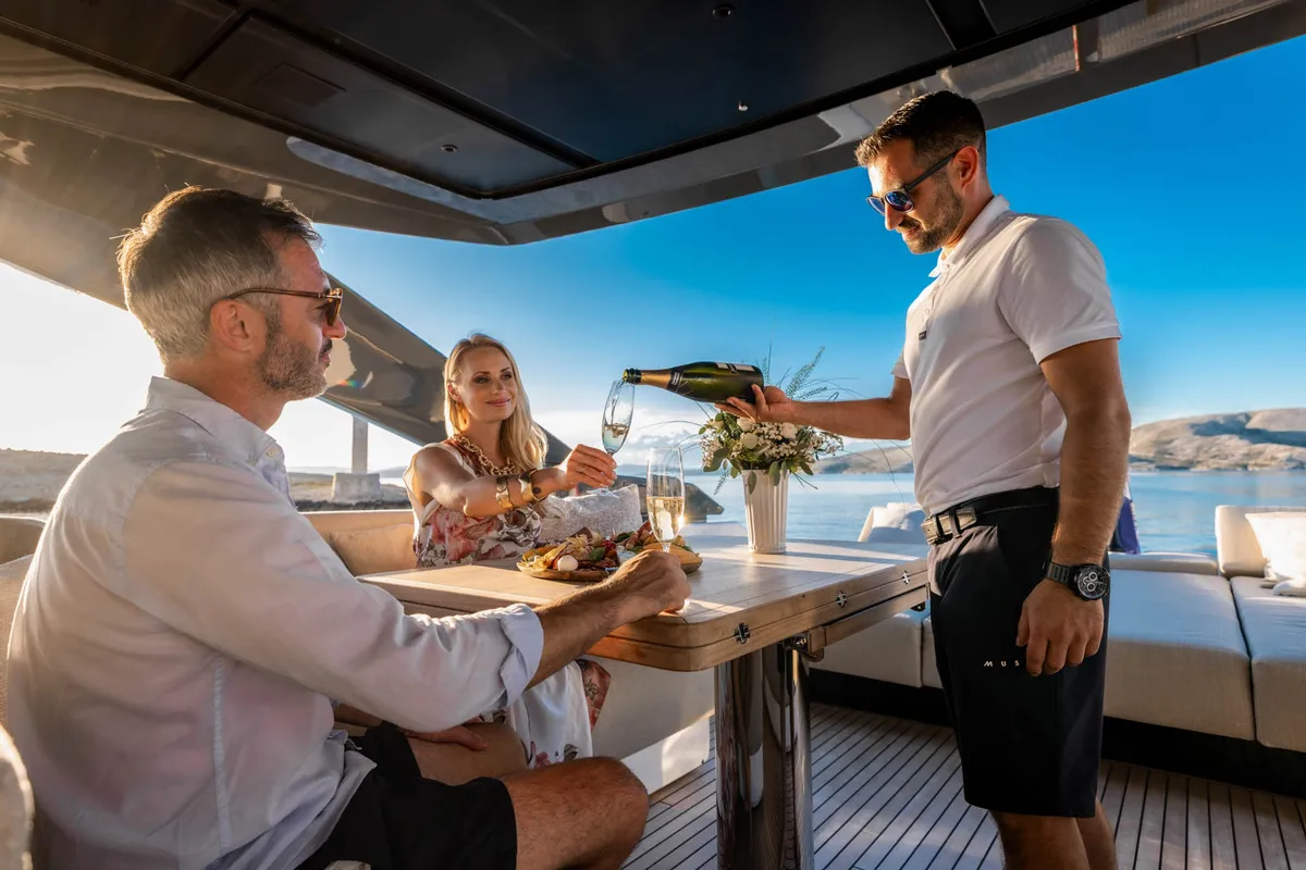 Deck of Kimani, a Bluegame BG74 motor yacht at Punat, Croatia