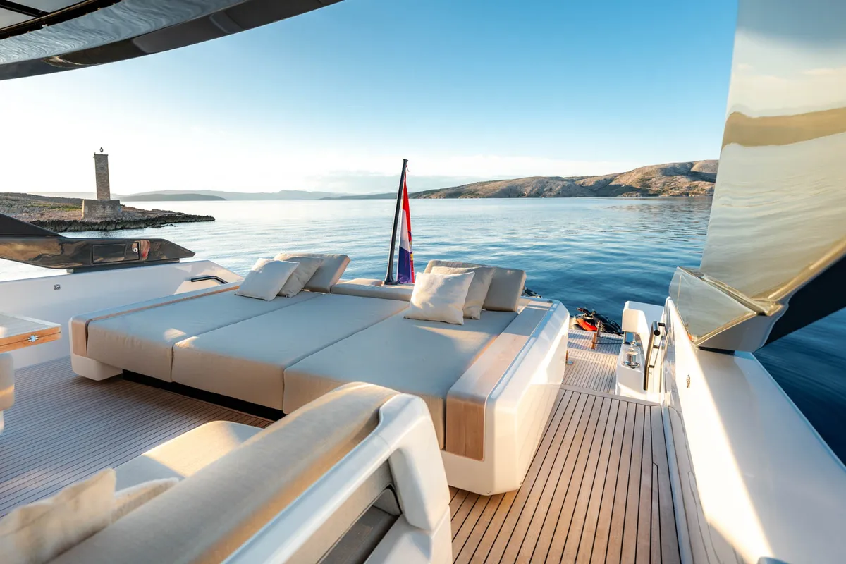 Deck of Kimani, a Bluegame BG74 motor yacht at Punat, Croatia