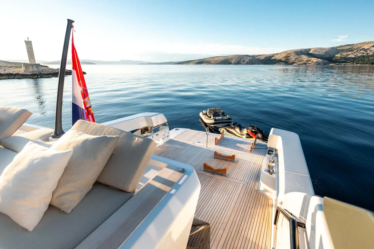 Deck of Kimani, a Bluegame BG74 motor yacht at Punat, Croatia