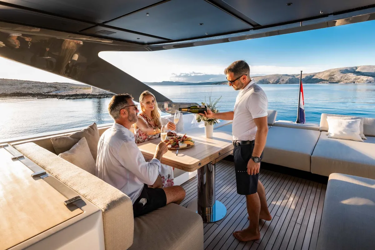 Deck of Kimani, a Bluegame BG74 motor yacht at Punat, Croatia