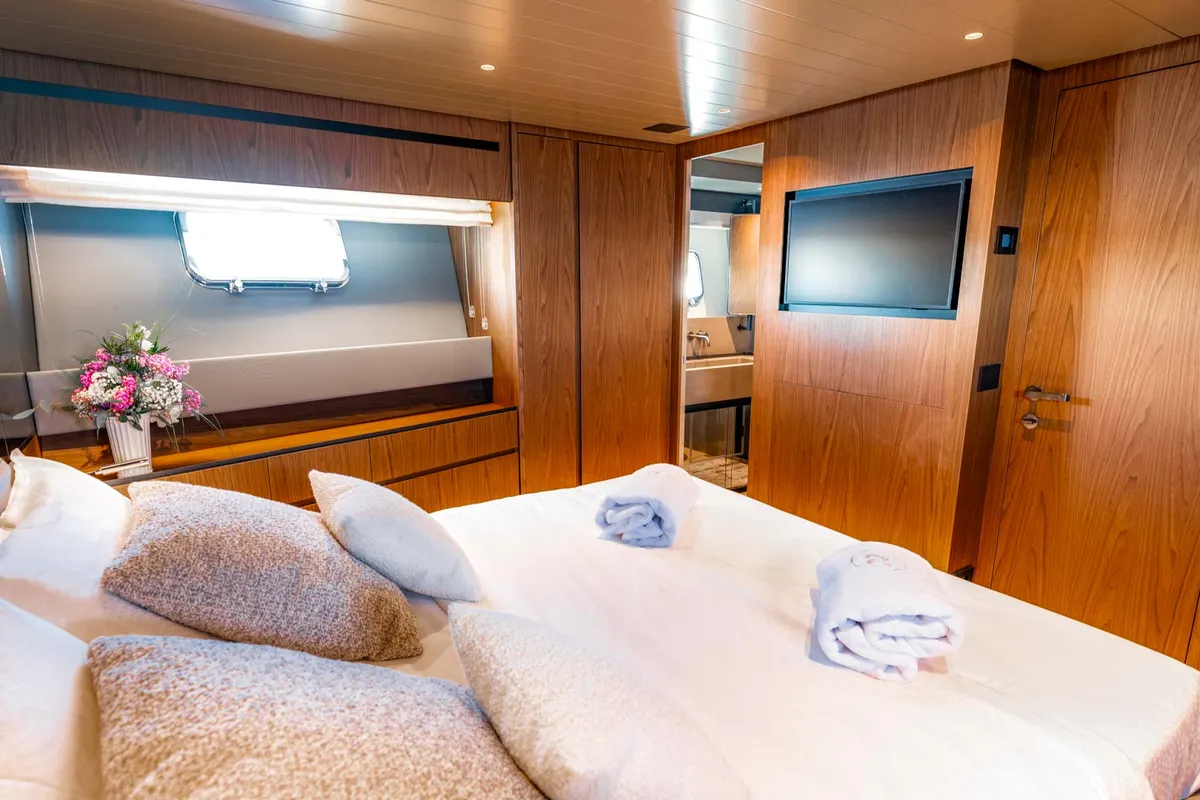 Cabin on Kimani, a Bluegame BG74 motor yacht at Punat, Croatia