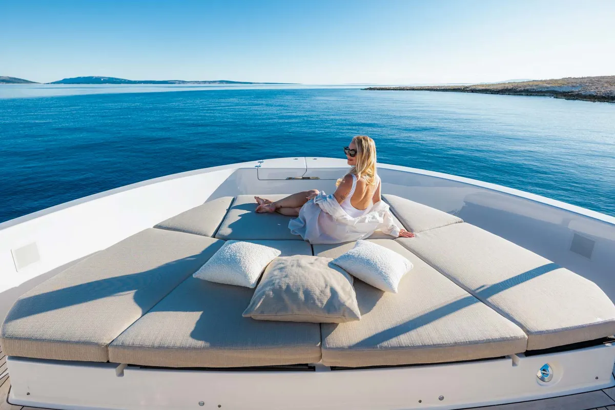 Deck of Kimani, a Bluegame BG74 motor yacht at Punat, Croatia