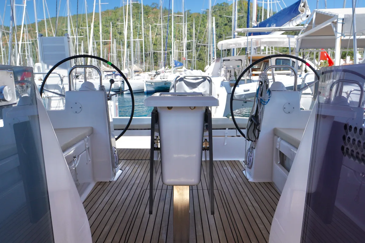 Cockpit of Red Pepper, a Dufour 460 Grand Large sailboat at Marmaris, Turkey
