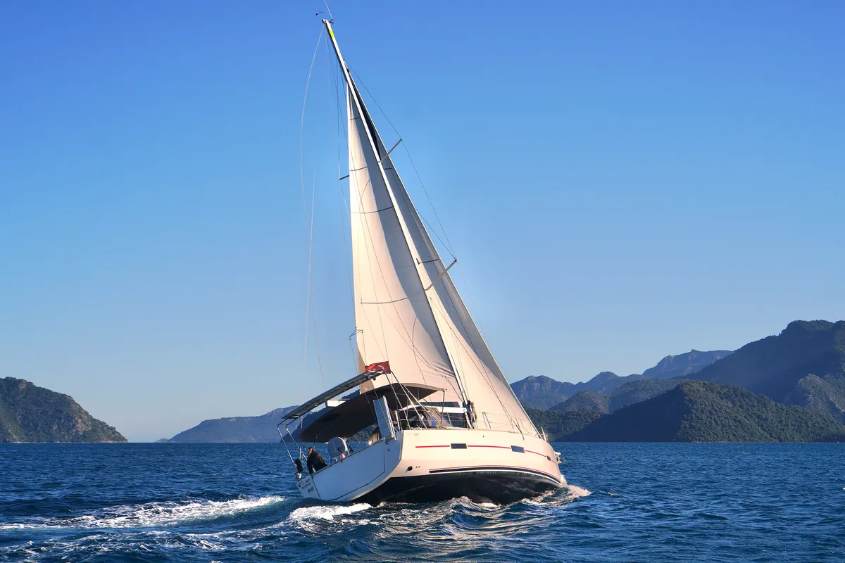 Exterior view of Red Pepper, a Dufour 460 Grand Large sailboat at Marmaris, Turkey