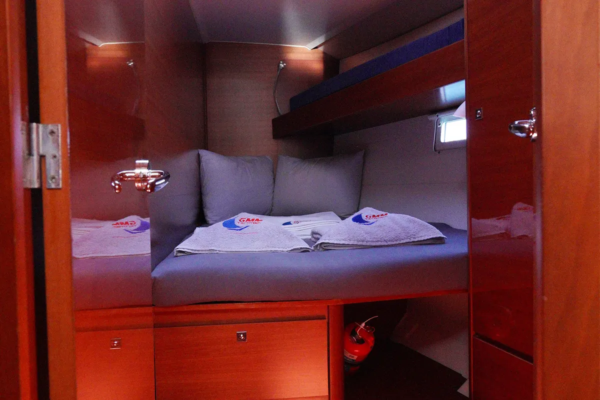 Cabin on Red Pepper, a Dufour 460 Grand Large sailboat at Marmaris, Turkey
