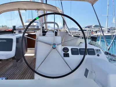 Cockpit of Red Pepper, a Dufour 460 Grand Large sailboat at Marmaris, Turkey