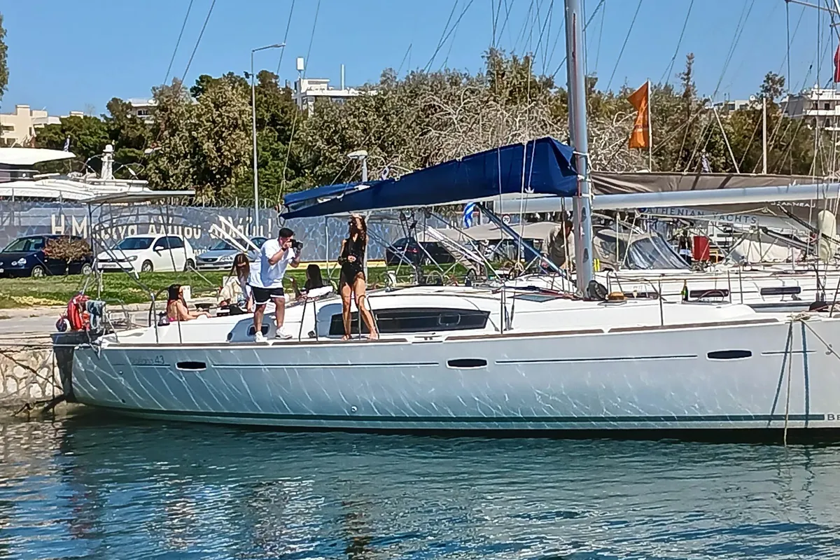 Exterior view of Sifnos 43.1, a Beneteau Oceanis 43 sailboat at Athens, Marina Delta Kallithea, Greece