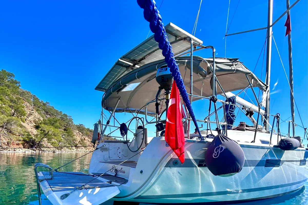 Head on Priceless, a Bavaria Cruiser 40 sailboat at Fethiye, Turkey