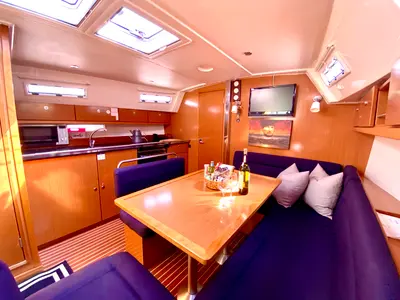 Salon of Priceless, a Bavaria Cruiser 40 sailboat at Fethiye, Turkey