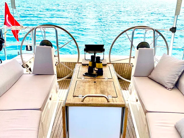 Cockpit of Priceless, a Bavaria Cruiser 40 sailboat at Fethiye, Turkey