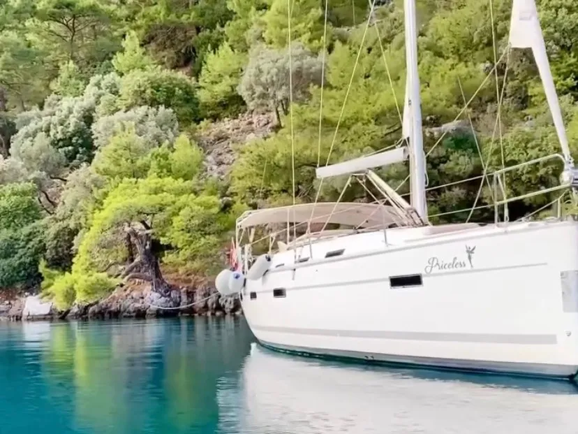 Exterior view of Priceless, a Bavaria Cruiser 40 sailboat at Fethiye, Turkey