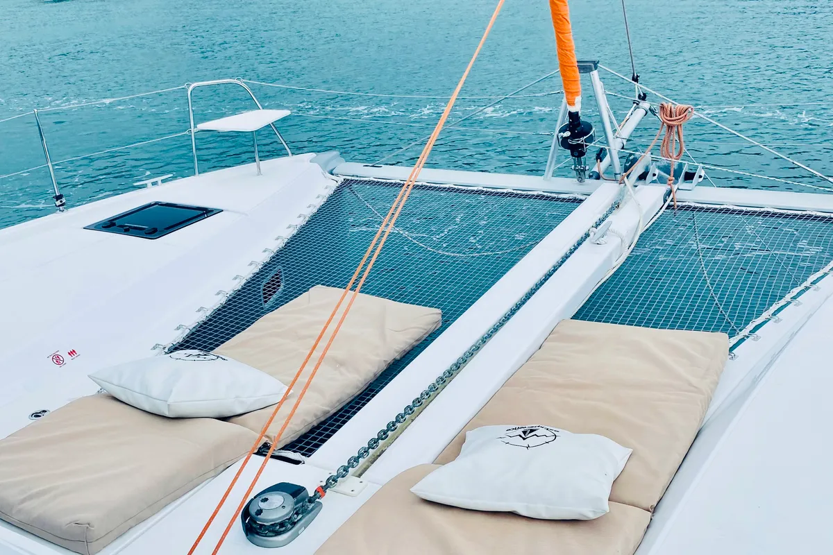 Deck of OLOKUM Denia CREWED, a Excess 11 catamaran at Dénia, Spain