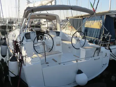 Cockpit of Lina, a Beneteau Oceanis 38 sailboat at Procida, Italy