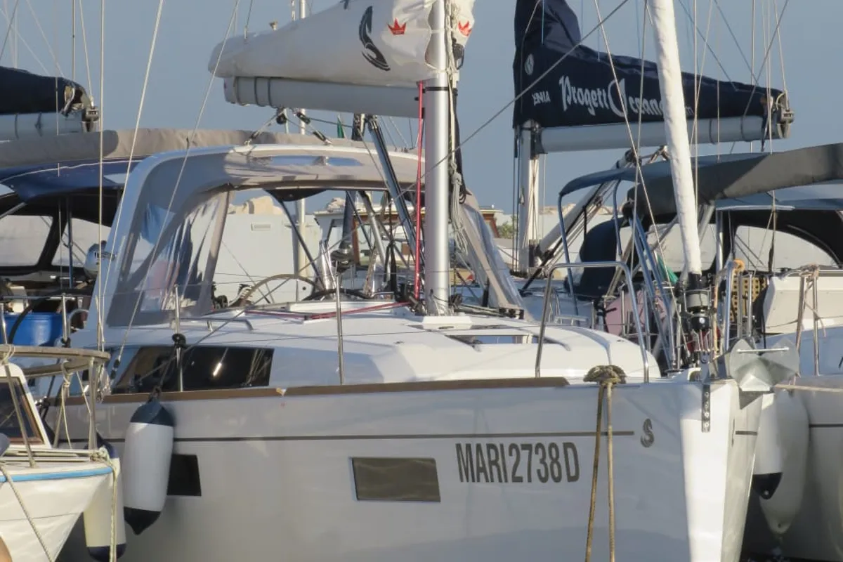Exterior view of Lina, a Beneteau Oceanis 38 sailboat at Procida, Italy