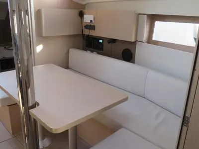 Salon of Lina, a Beneteau Oceanis 38 sailboat at Procida, Italy