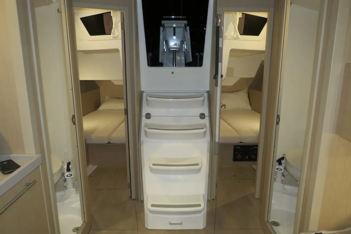 Cabin on Lina, a Beneteau Oceanis 38 sailboat at Procida, Italy